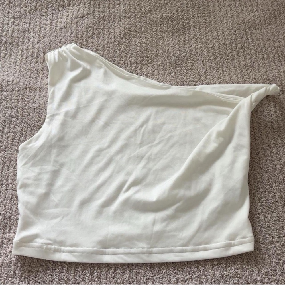 White One-Shoulder Twist Knot Top